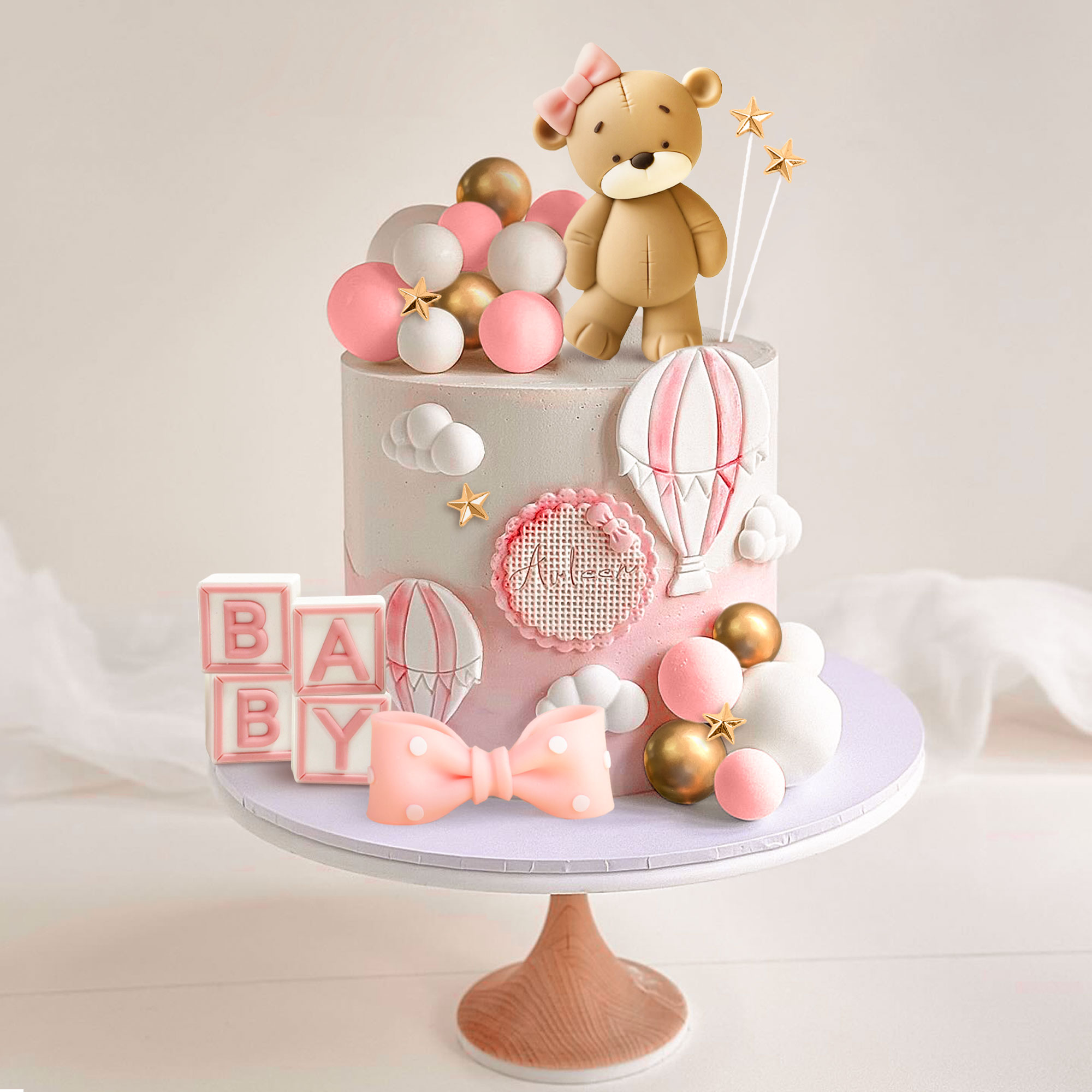 Resin Art Alphabet - LaVenty Orso Rosa Decorazione Torta Orsetto