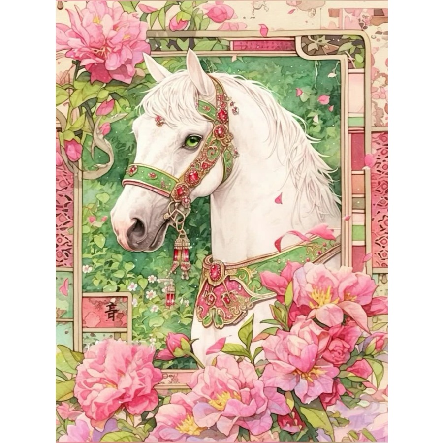 Resin Art Work - Dipinto con Diamanti Cavallo Bianco con